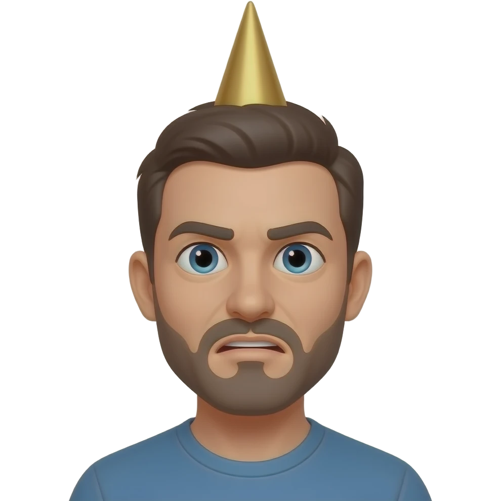 Person wearing a dunce cap with a stupid expression on his face emoji