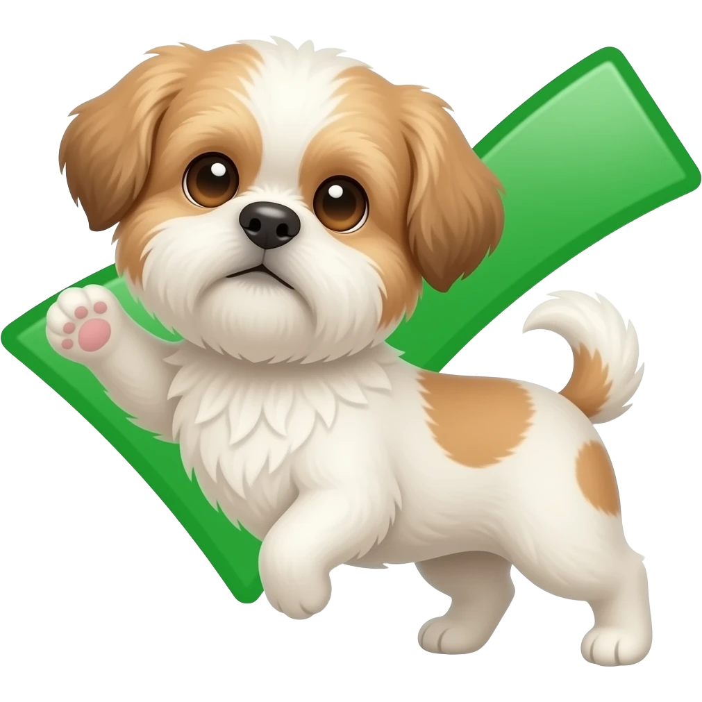 cute shih tzu dancing with a check mark emoji