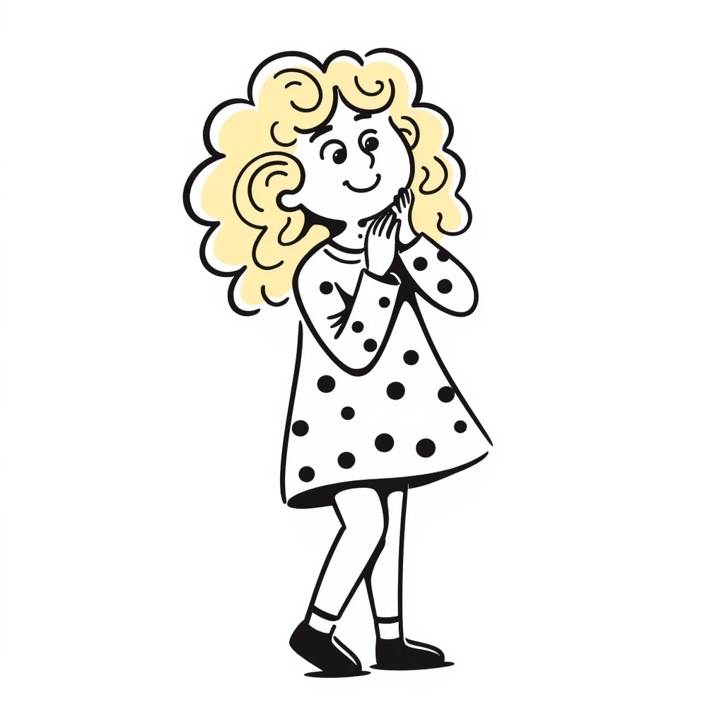 a girl with blonde curly hair, hand drawn doodle style emoji