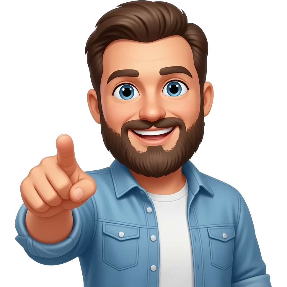 смеющийся бородатый и показывает пальцем  вперед emoji