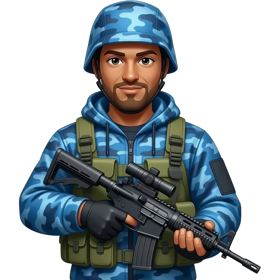 hunter with blue camo and and hat weapon emoji