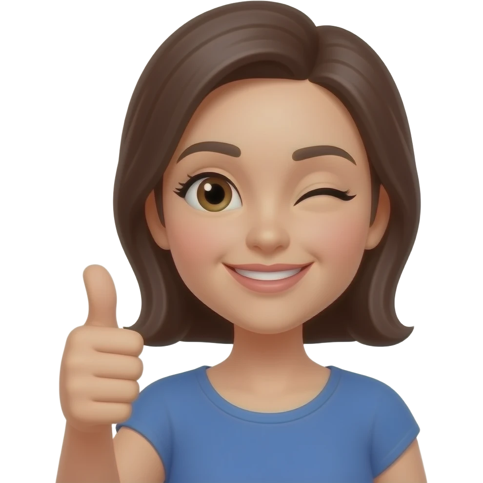 Design a discord emoji of this women with thumbs up and a wink emoji