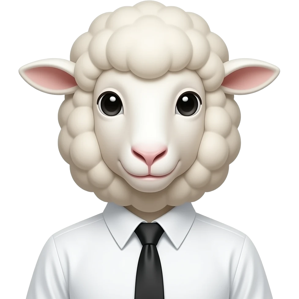 голова белой овцы в белой рубашке с чёрным галстуком emoji