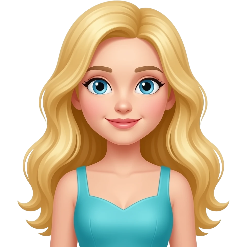 A character with long flowing blonde hair, wearing a turquoise dress emoji