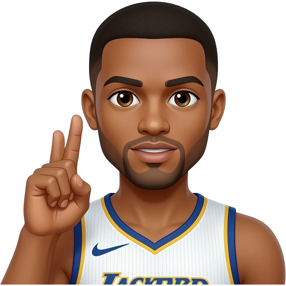 Make the mans skin light brown and a basketball player with his first and second fingers held up to his right ear and his thumb held on his lips like a phone emoji