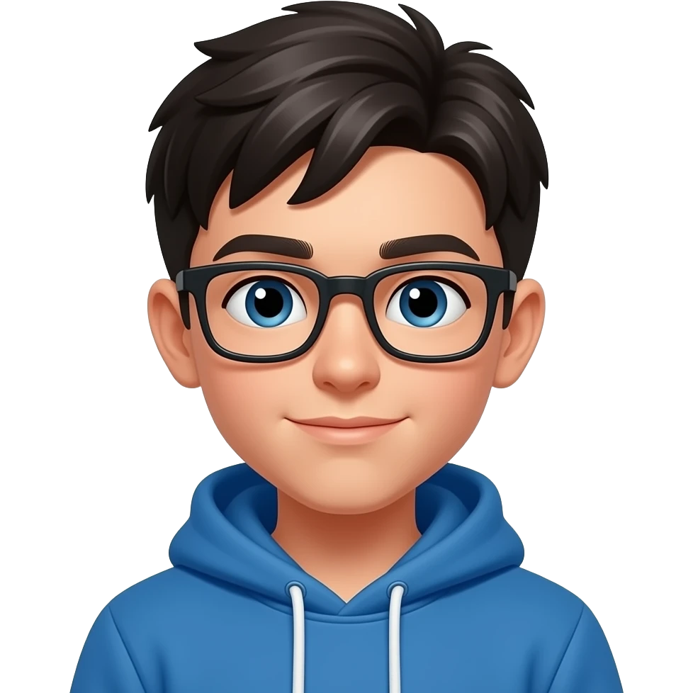 a 13 year old boy with black rectangle glasses emoji