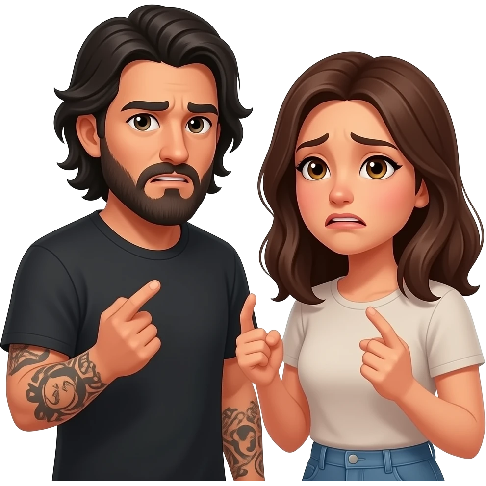 A really, really sad but they are always arguingLatino couple man has a beard, medium hair and tattoos and his wife is beautiful with hazel eyes and shoulder length brown hair and their relationship is broken emoji