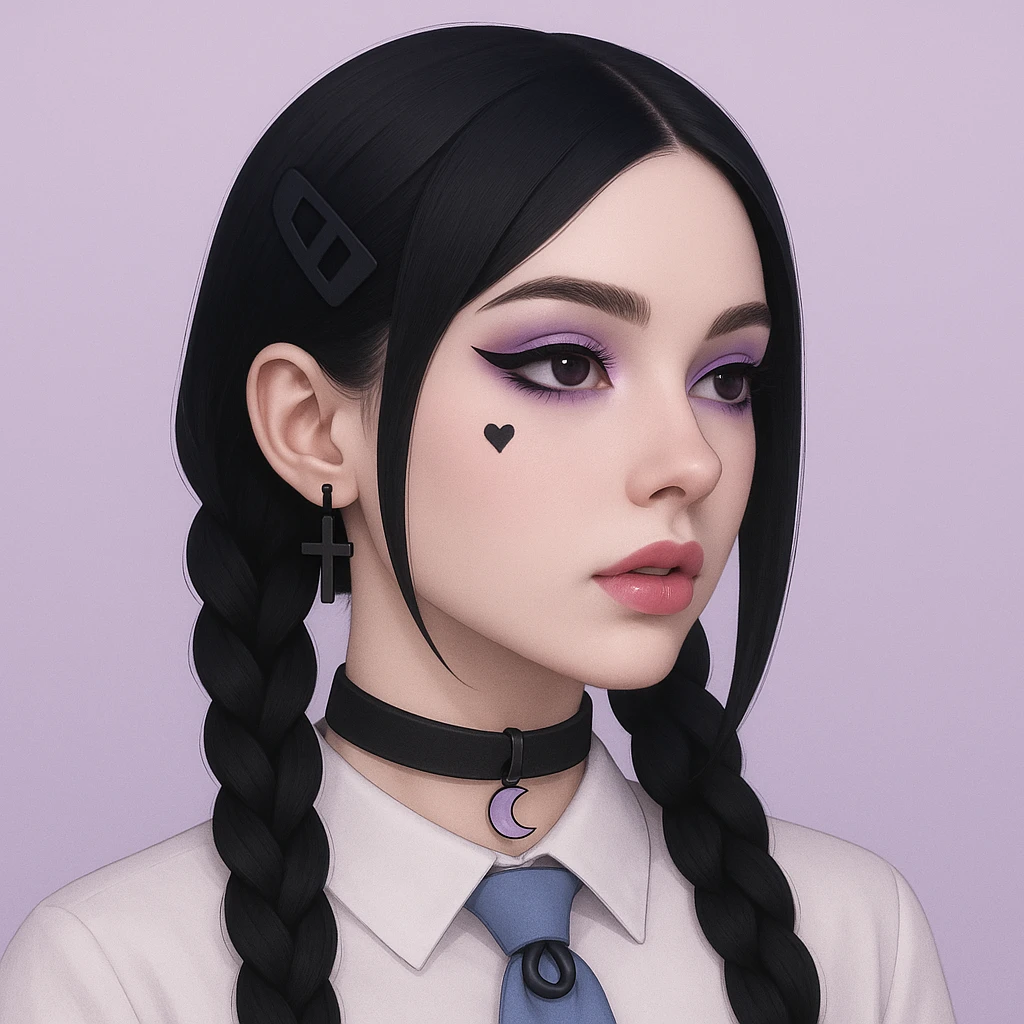 Make this pastel goth profile picture even more goth, keep it cute, expressive, and minimal, in the style of imagen-4-fast-KaUtLiSA10F. Enhance goth elements with pastel goth aesthetics, maintaining cuteness and expressiveness with minimalistic design. emoji