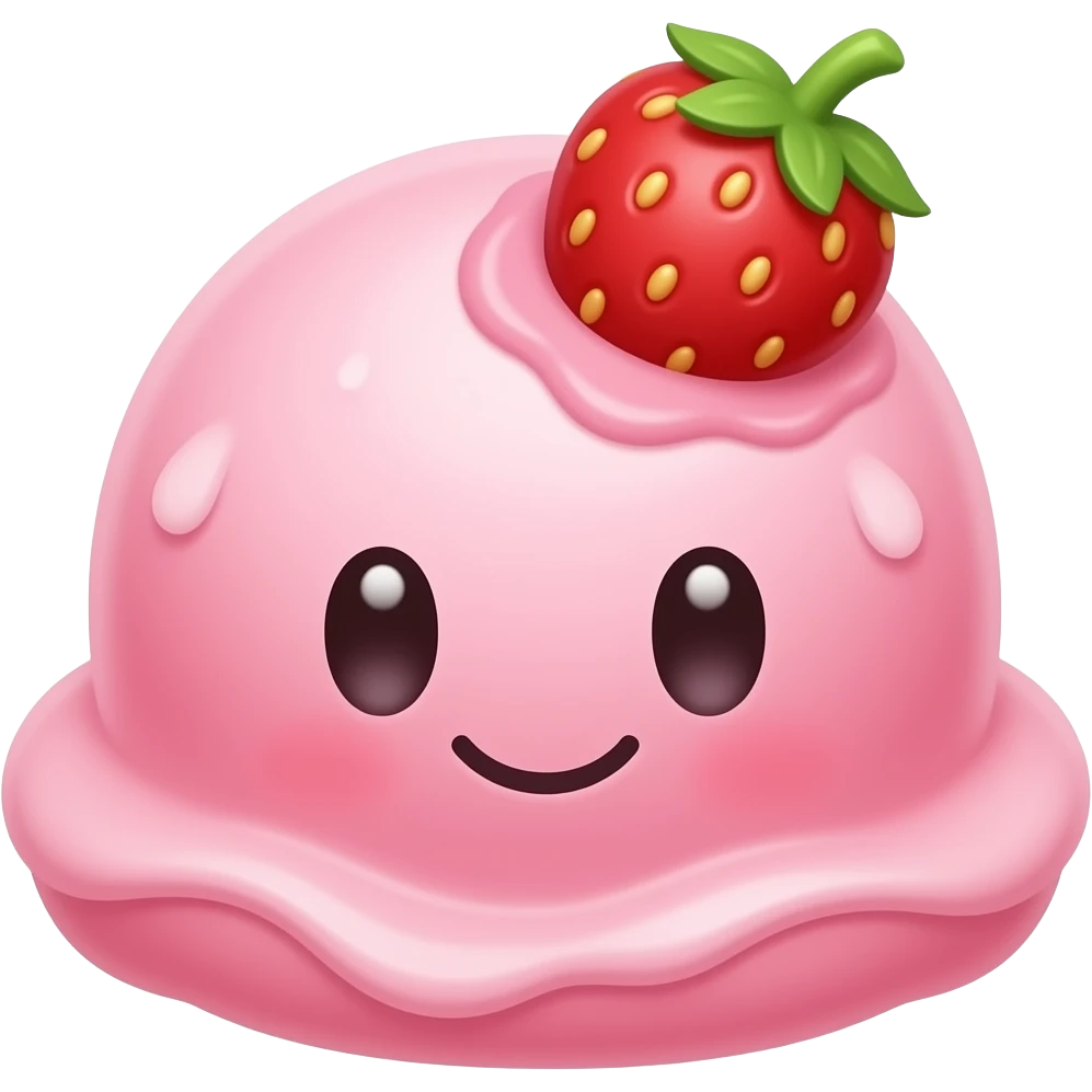 strawberry ice cream emoji, pink color, cute face, 3D style emoji