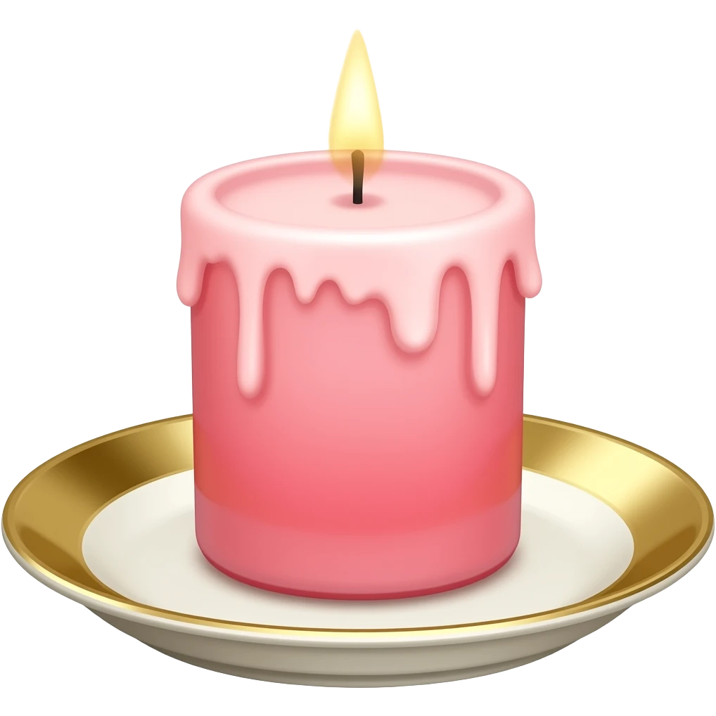 Celestial divine Thin tall neat petite cute slim dainty narrow Pastel Reddish-pinkish vintage candle on a tiny narrow gold and white plate emoji