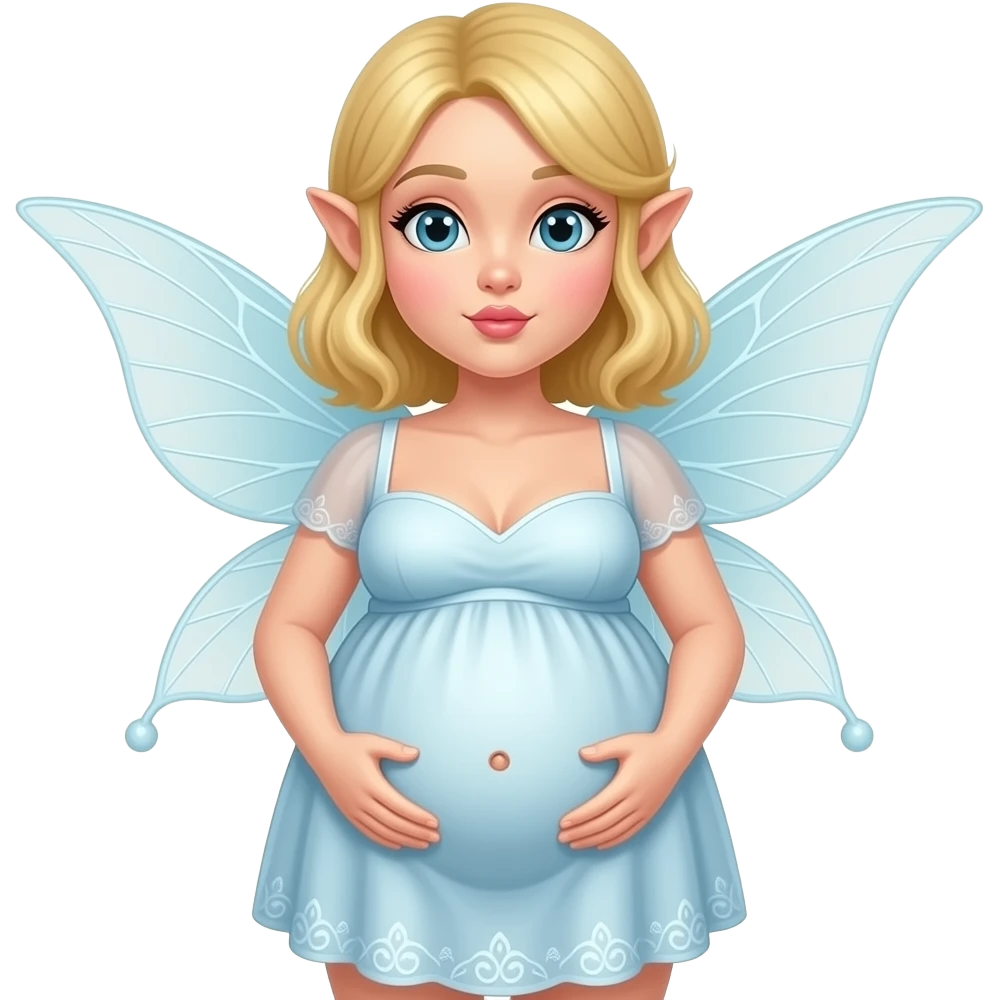 A fairy with a large overstuffed tummy makes her look heavily pregnant,her bellybutton likes kissing everything. emoji