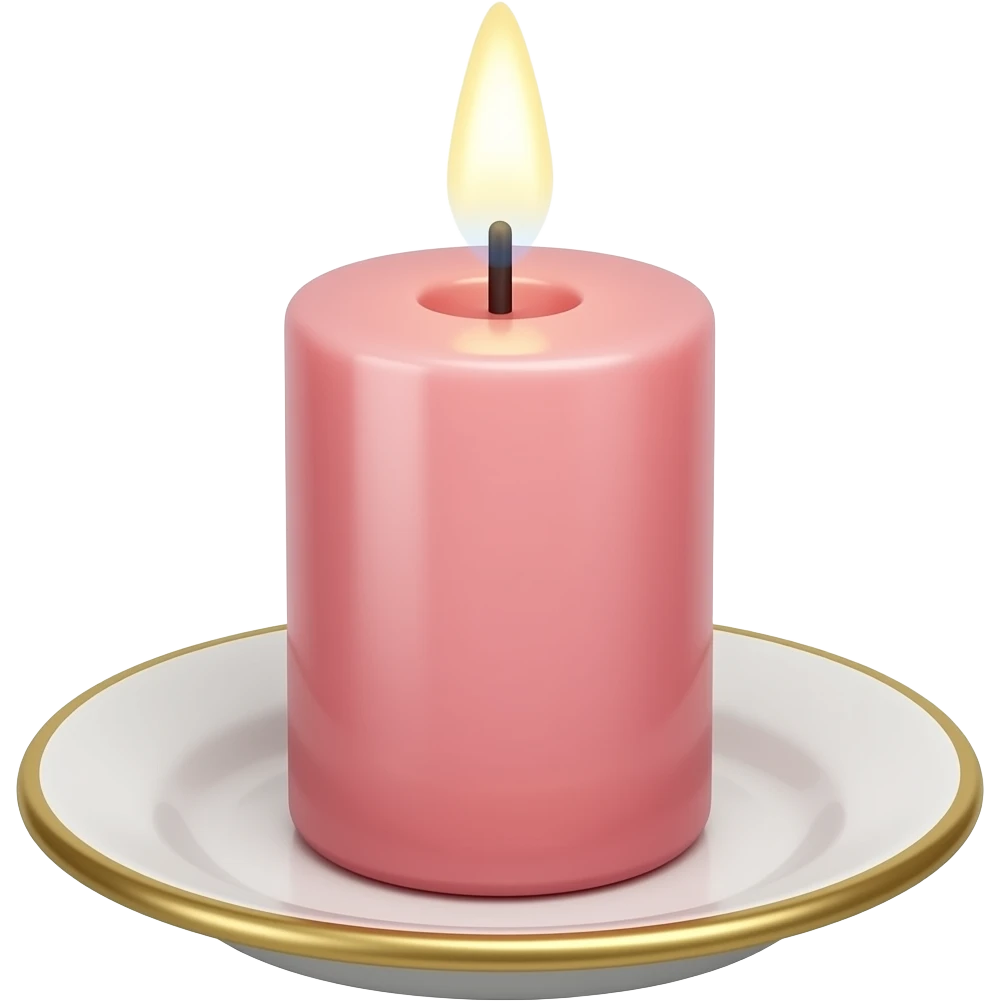 Thin tall neat petite cute slim dainty narrow Pastel Reddish-pinkish vintage candle on a tiny narrow gold and white plate emoji