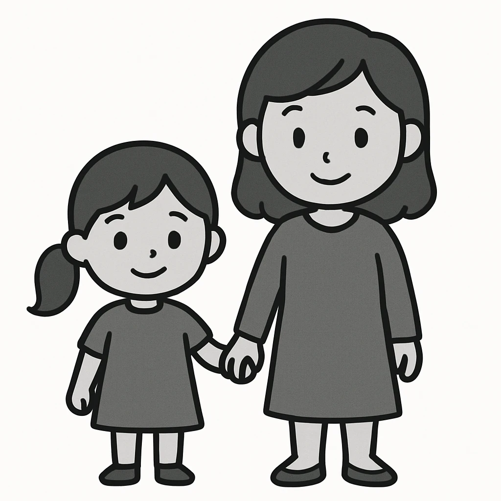 daughter holding hands with mother, minimalist style, white background emoji