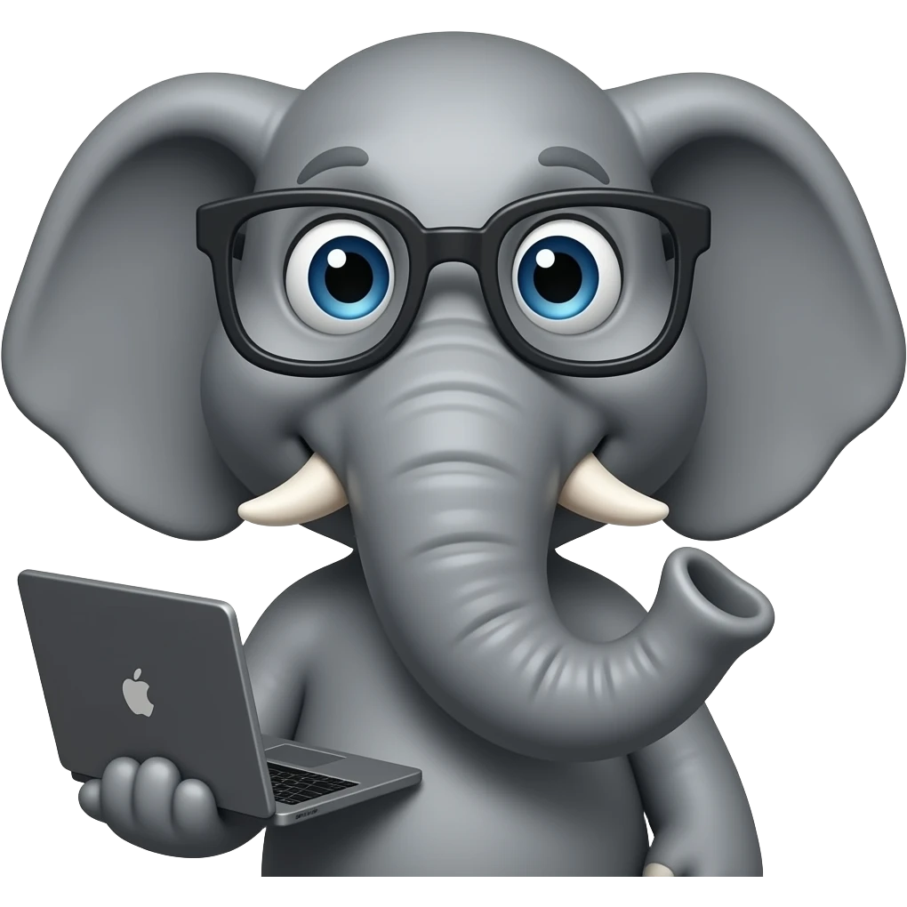 Elephant with laptop and nerd glass closeup emoji