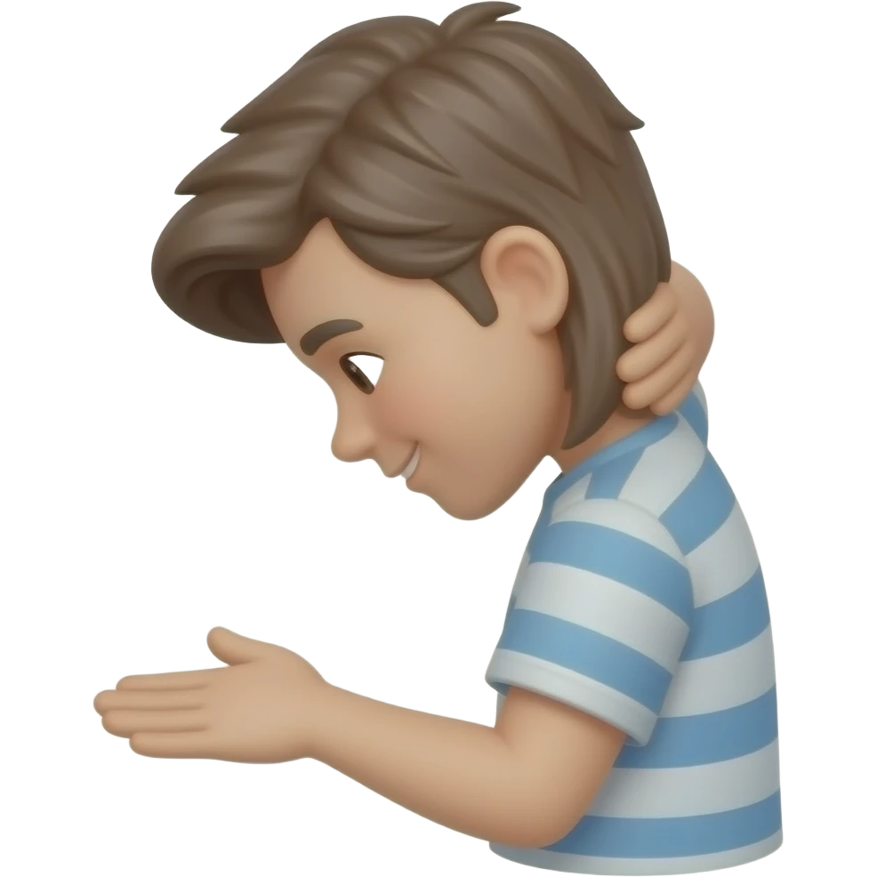 I want to make an emoji like this, give me an order and has a bowed head and one hand behind and one in front.and change the side emoji