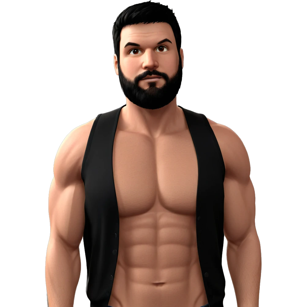 muscular male with black hair emoji