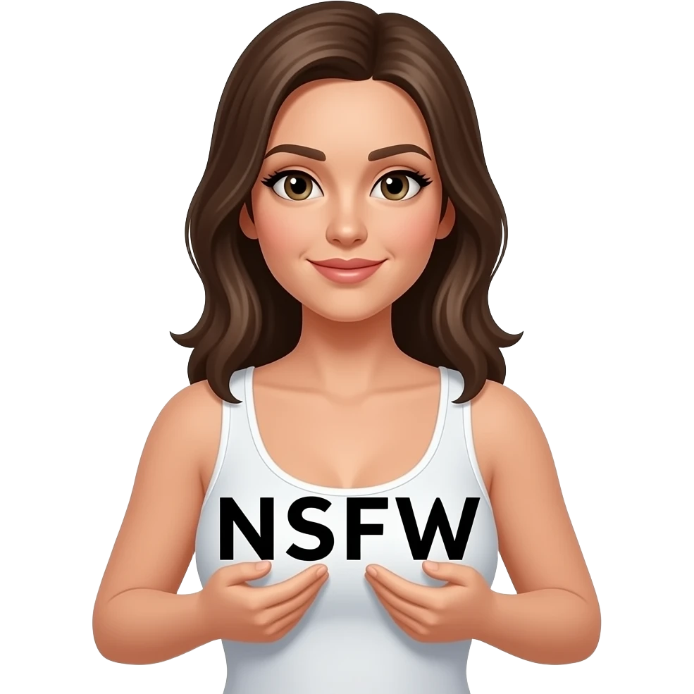 mujer enseñando las tetas con letra Bonita y elegante la Palabra "NFSW" se las tapa, sin fondo emoji