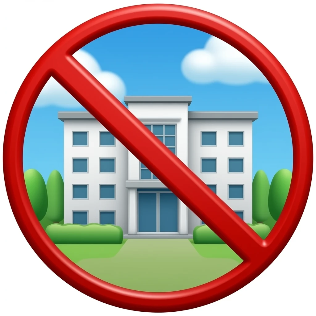 an office building within a red circle with red line across the circle to depict that I'm not working today emoji