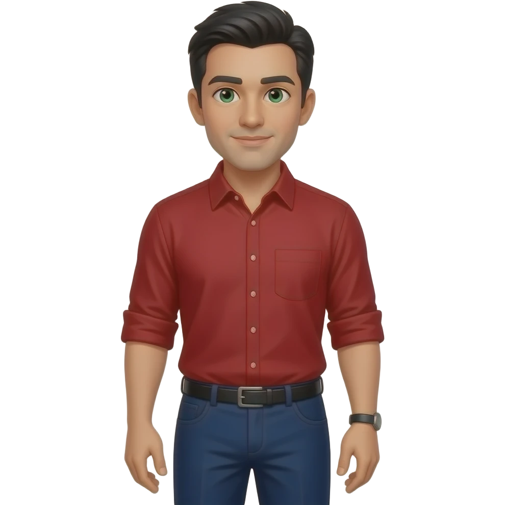 make a man whit dark blue pants green eyes black hair red shirt in this position🧍‍♂️ emoji