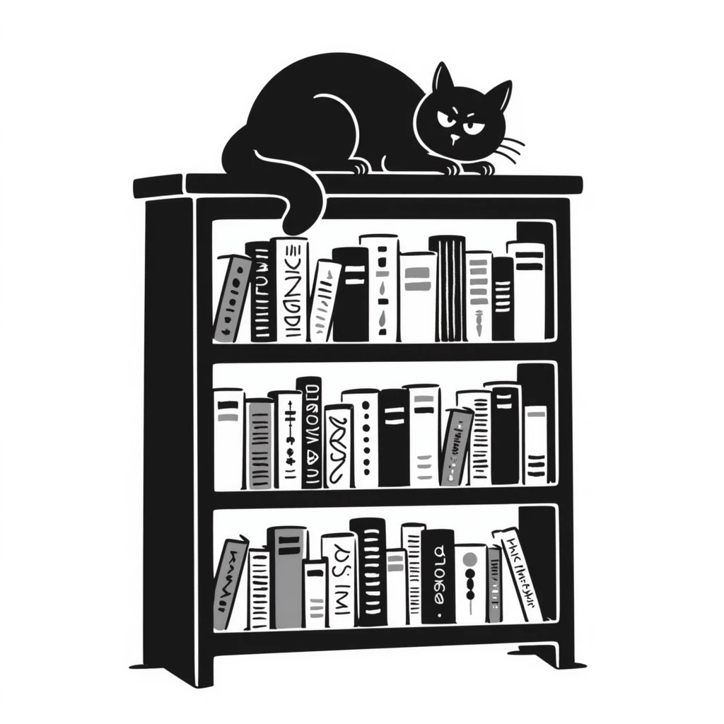 Cozy bookshelf filled with books of different sizes and colors emoji