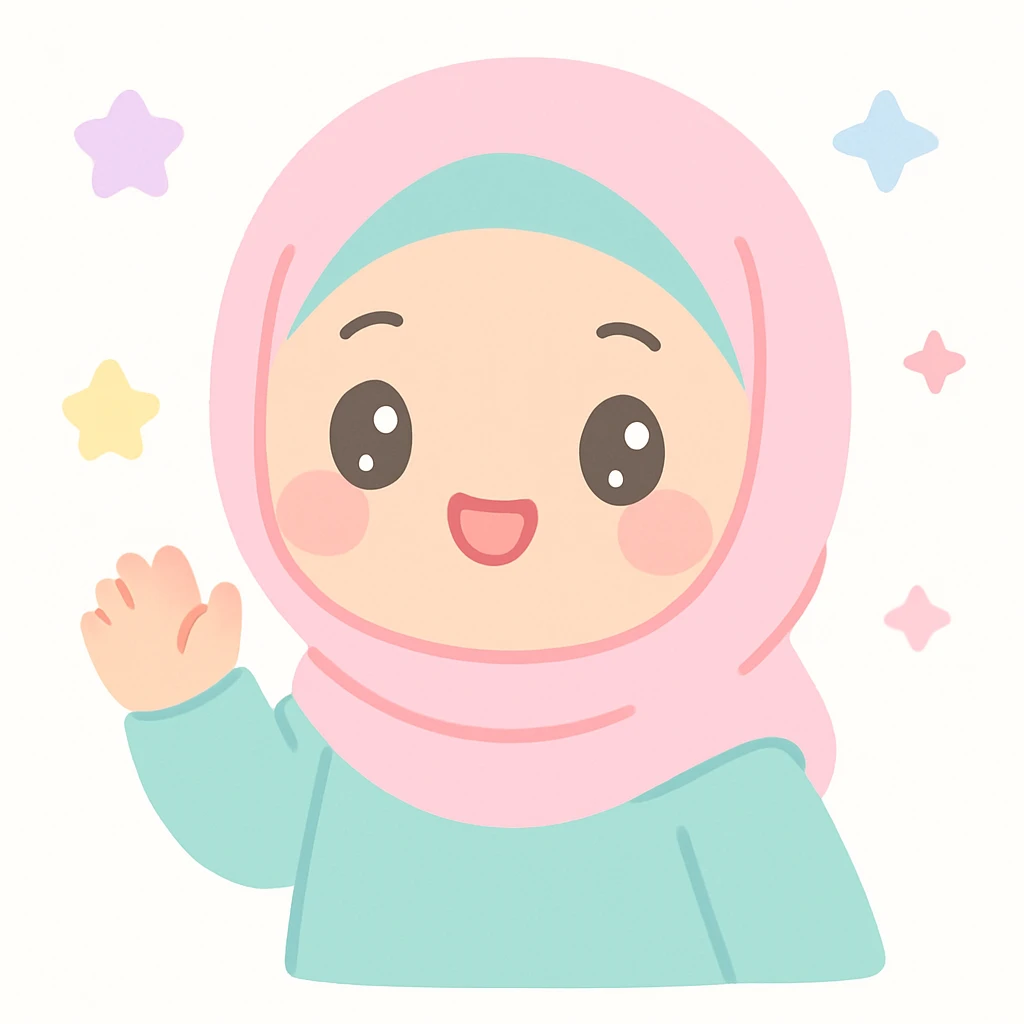 a hijabi woman, cheerful, kawaii style emoji