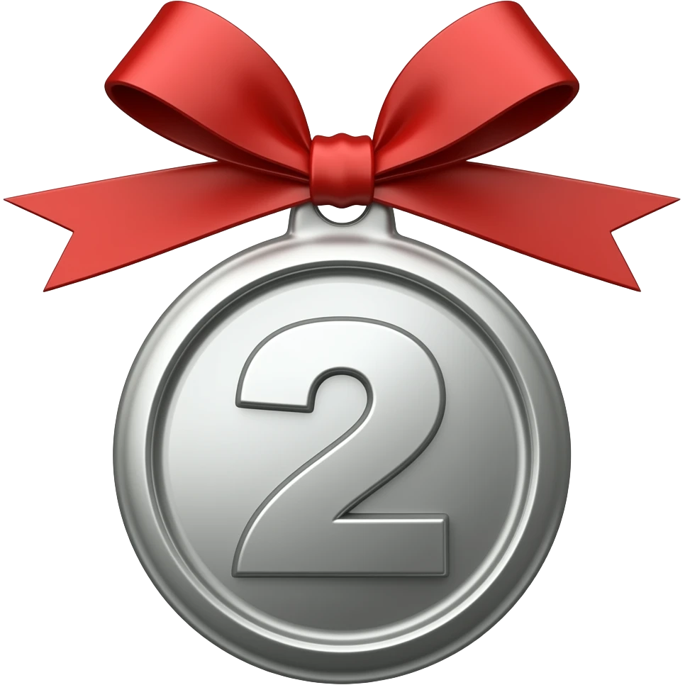 silver medal with the number 2 with a red ribbon emoji