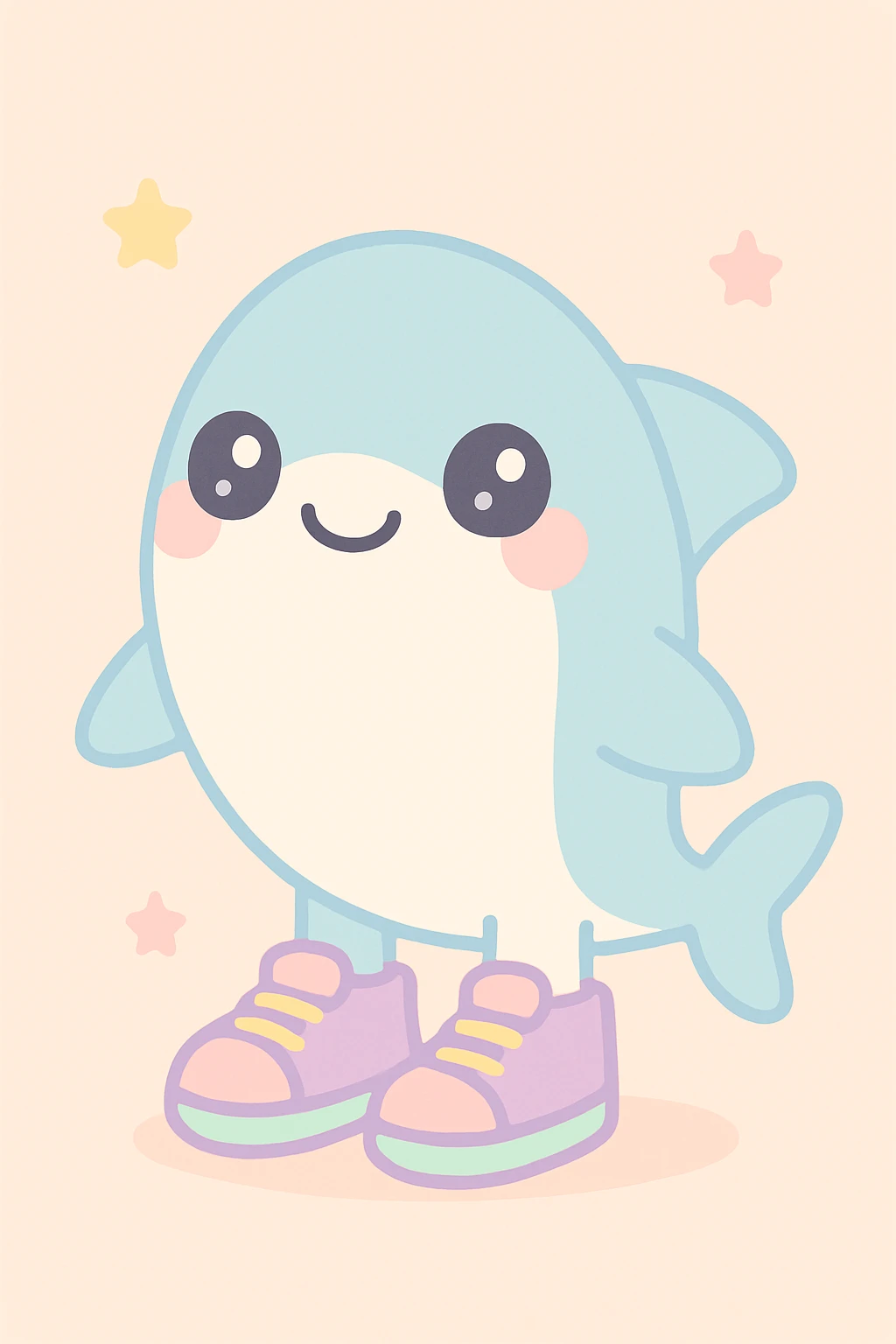 a detailed and cheerful illustration of a shark wearing shoes, bright and joyful colors emoji