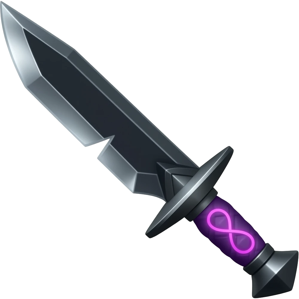 A Discord emoji of a sharpened obsidian blade with a glowing purple rune on the hilt. High-end fantasy style, sleek, metallic black, white background. emoji