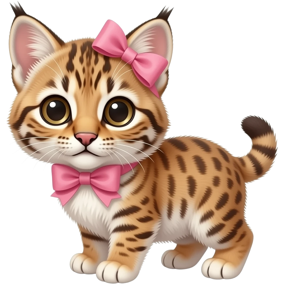 a baby bobcat with a pink bow emoji