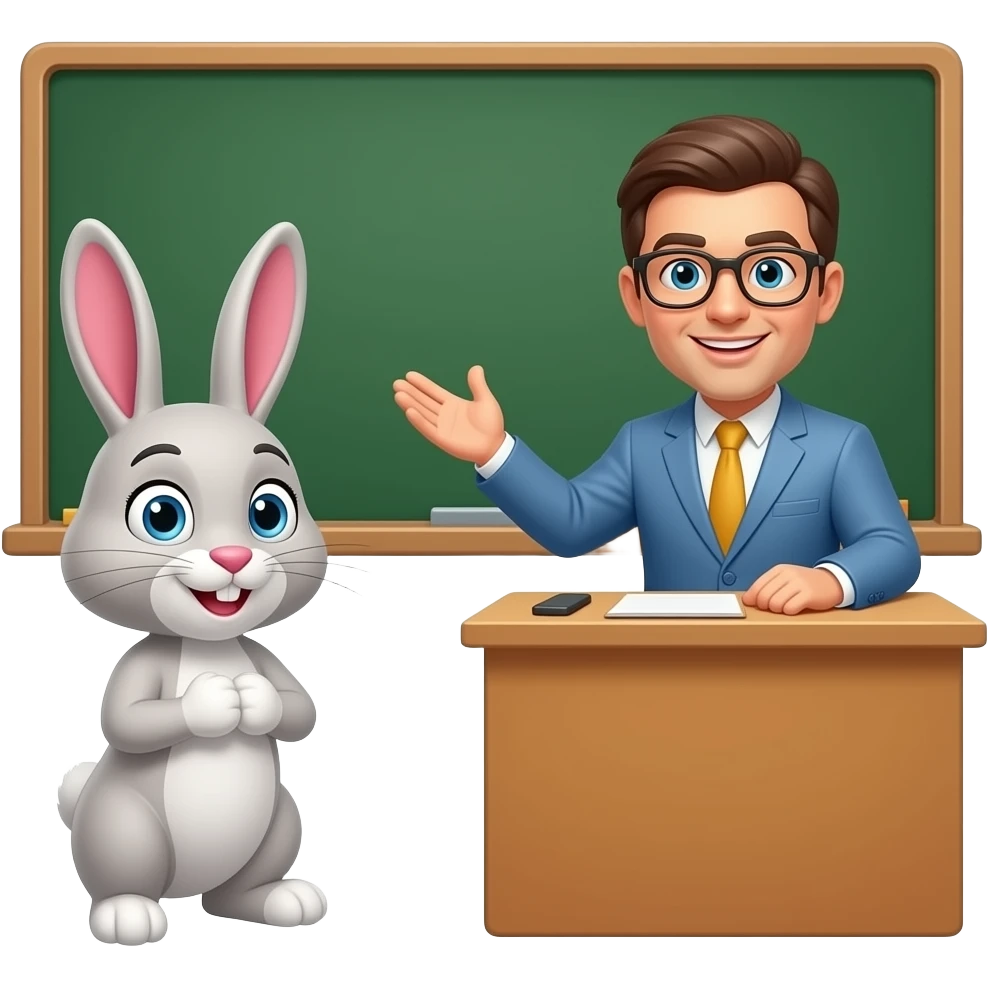 13. Bunny listens to the teacher in class. 🐰 emoji