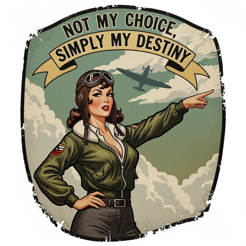 a retro military pinup fuselage decoration for the motto " not my choice, simply my destiny " emoji