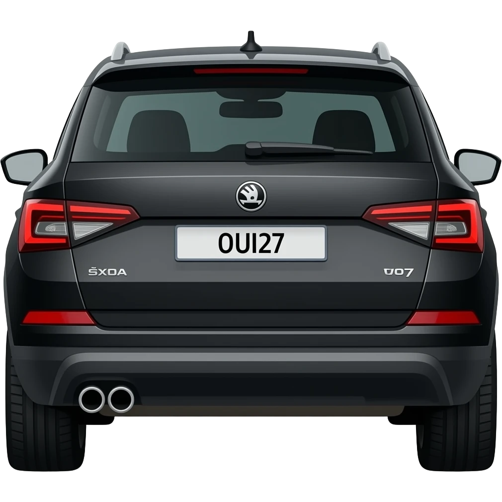 Skoda karoq nu7 schwarz Rückansicht Mit 2 Auspuffrohren emoji