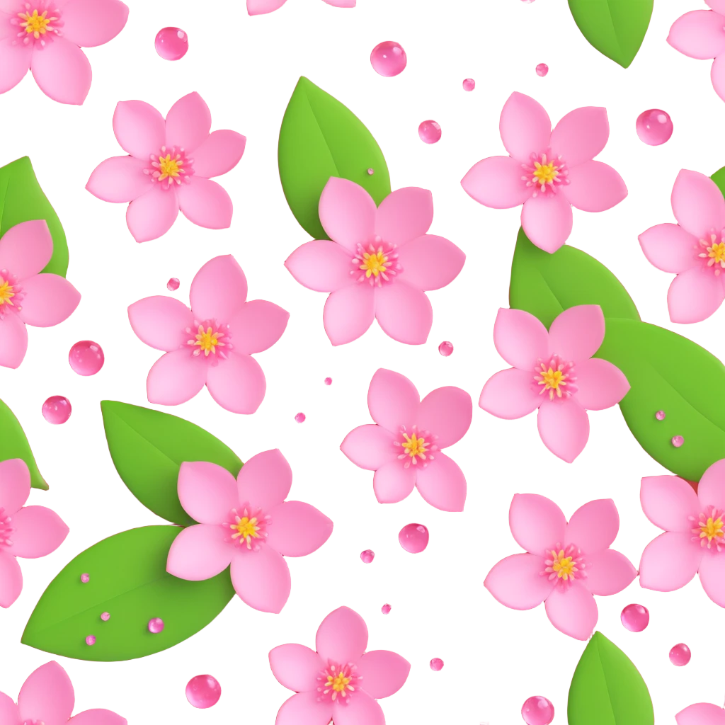 Add dewdrops on the cherry blossom petals and leaves, keep the background transparent, in iOS 3D emoji style. emoji