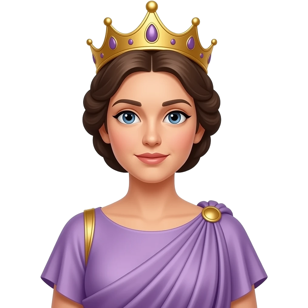 ancient Greek girl woman in purple outfit, golden head crown emoji