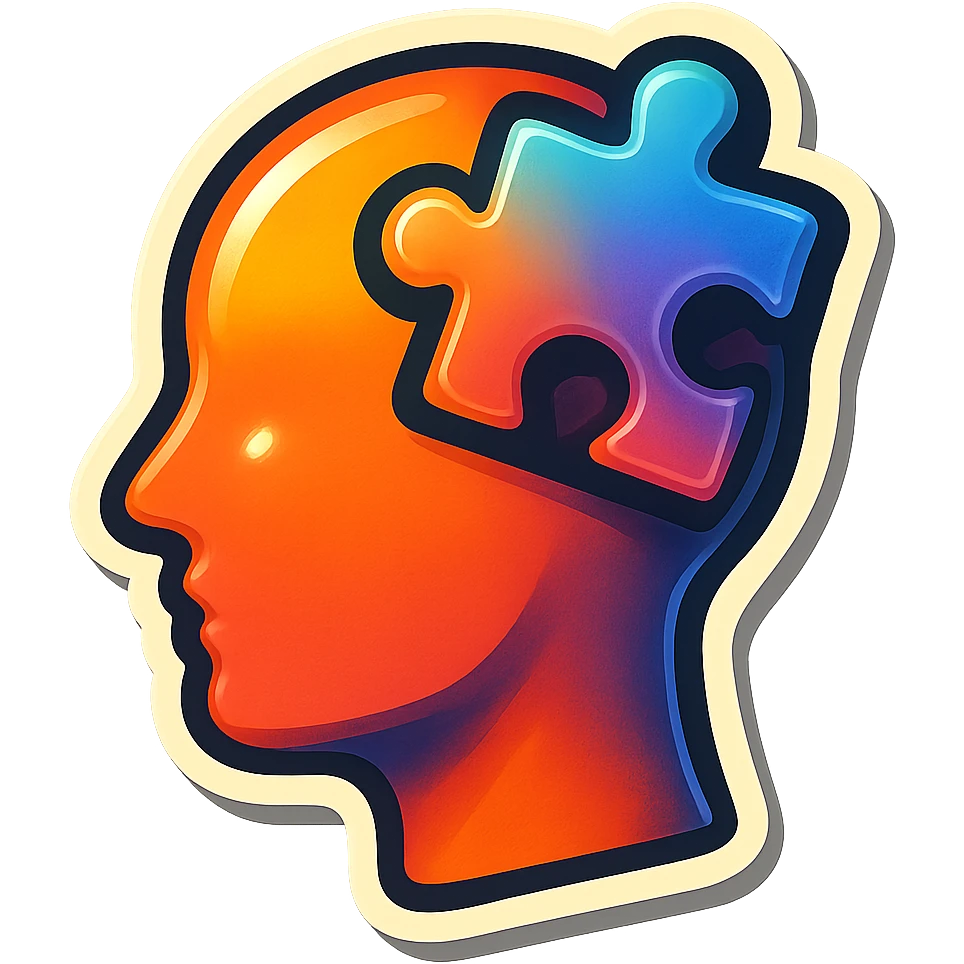puzzle piece in head, clear outlines, strong shadows and highlights, psychosomatics and psychology theme, fun and not too complex emoji
