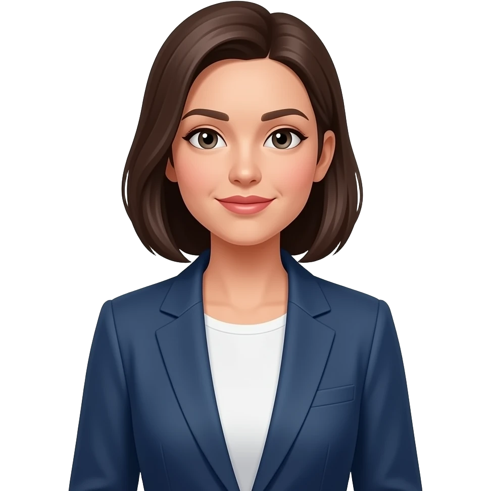 confident adult woman, standing straight, neutral face, modern clothing, minimalist flat illustration, soft shadows, pastel tones emoji