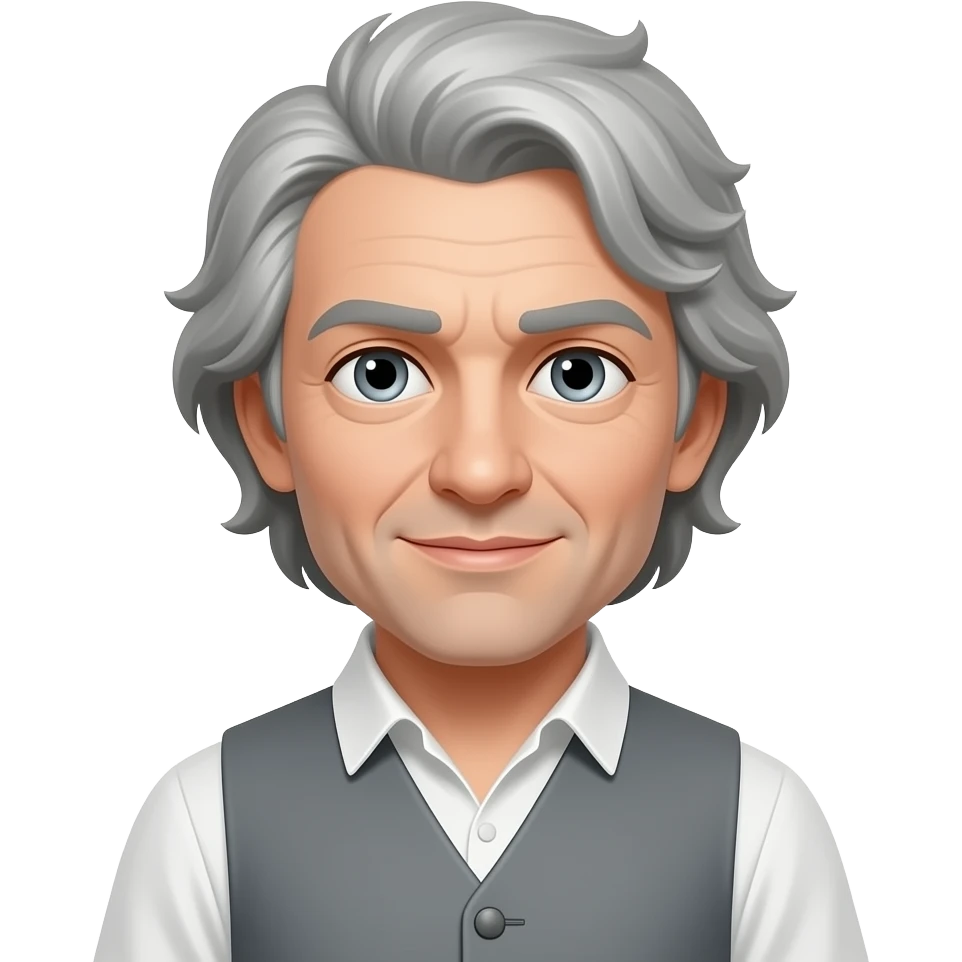 Jean Valjean from Les Mis with grey eyes, light grey hair, gray waistcoat emoji