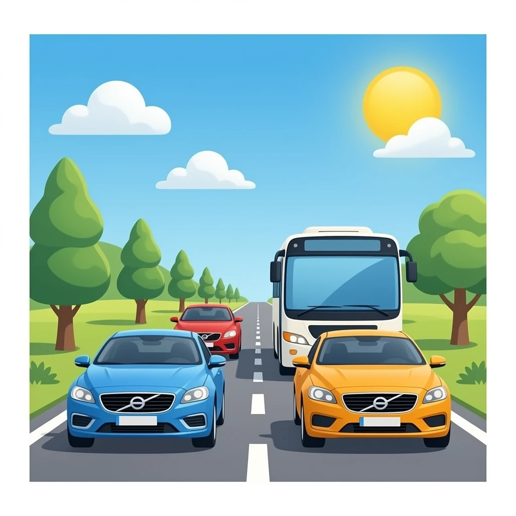 沃尔沃汽车和公交车在一条路上 emoji