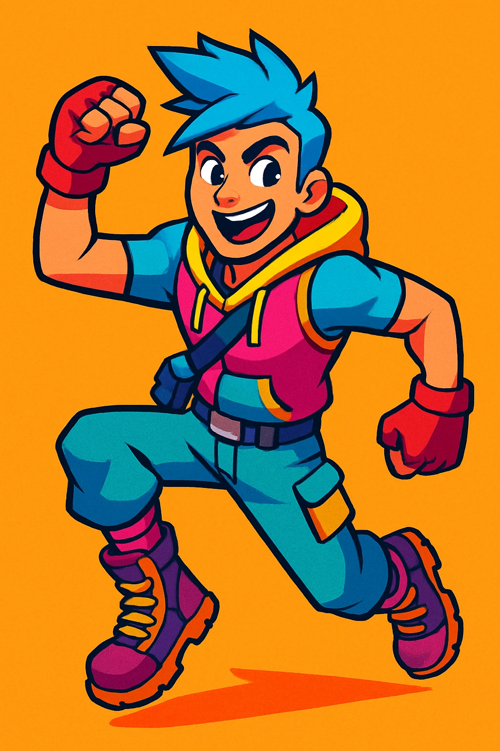 Fortnite character, vibrant cartoonish style, dynamic pose, colorful outfit, energetic expression emoji