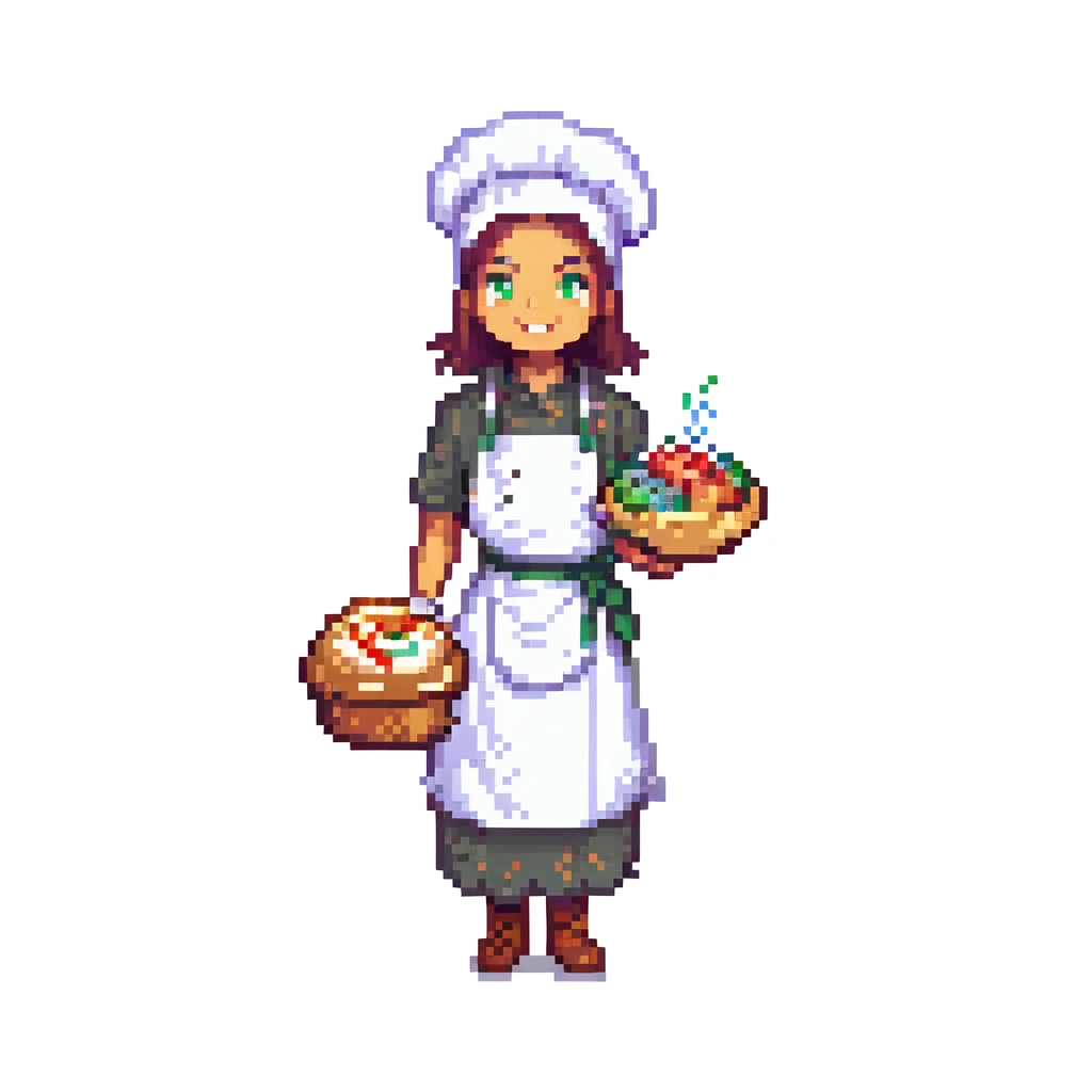 Portrait of a transcendent baker with shifting forms and layered outfits from different realities, glowing with epic energy, skeuomorphism style emoji