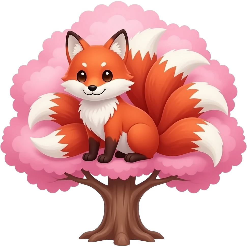 red and white nine tailed fox sitting in a pink tree emoji