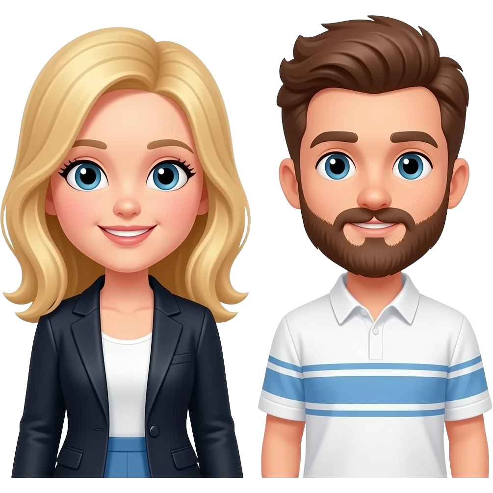 hacme una maquina del tiempo con un chico y una chica, la chica medio rubia con un peto de vestido i el chico castanyo con camiseta blanca y una raya azul emoji