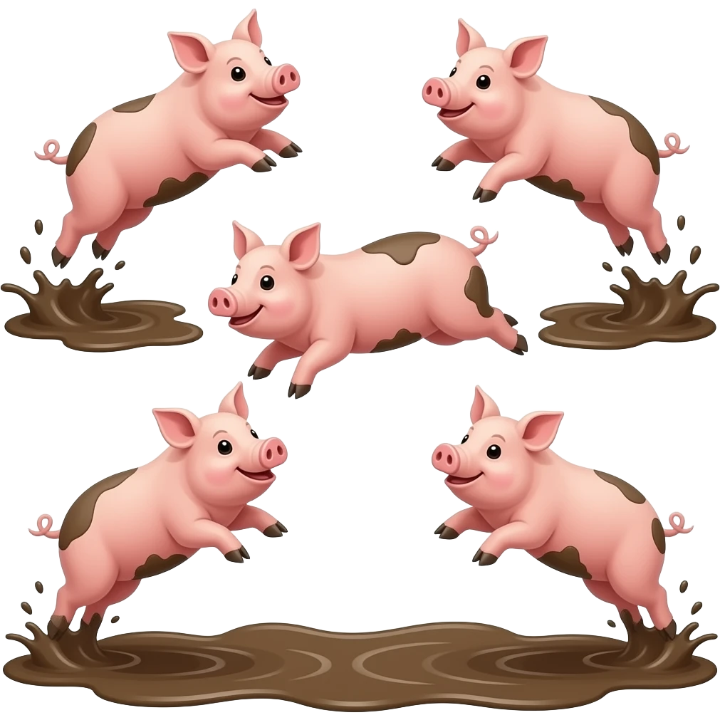six pigs jump in mud emoji