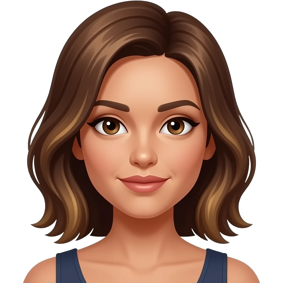 highlights with brown hair, tan, side bang female with brown eyes emoji