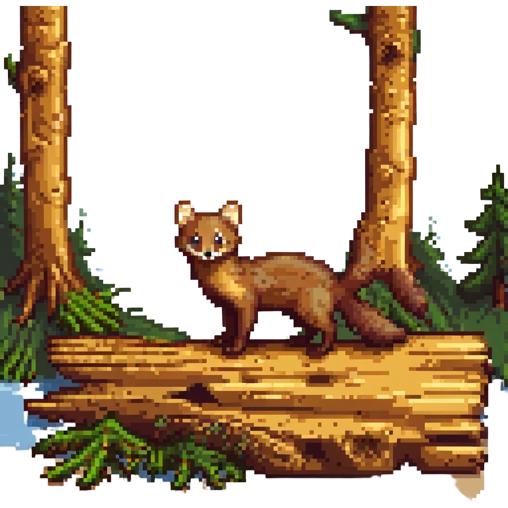 a pine marten pixelated 16-bit style standing on a log emoji