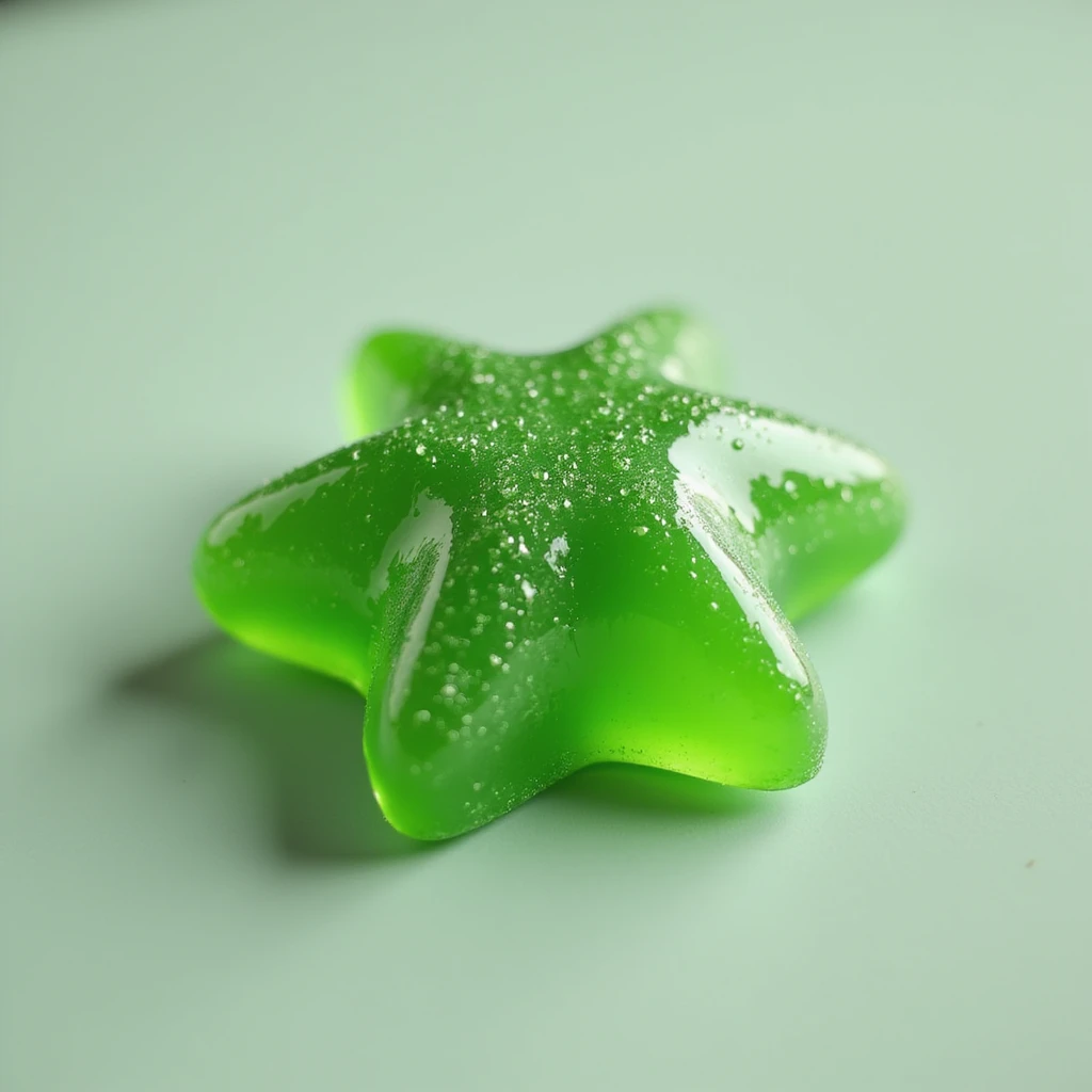 realistic green candy shaped like a star, photorealistic style emoji