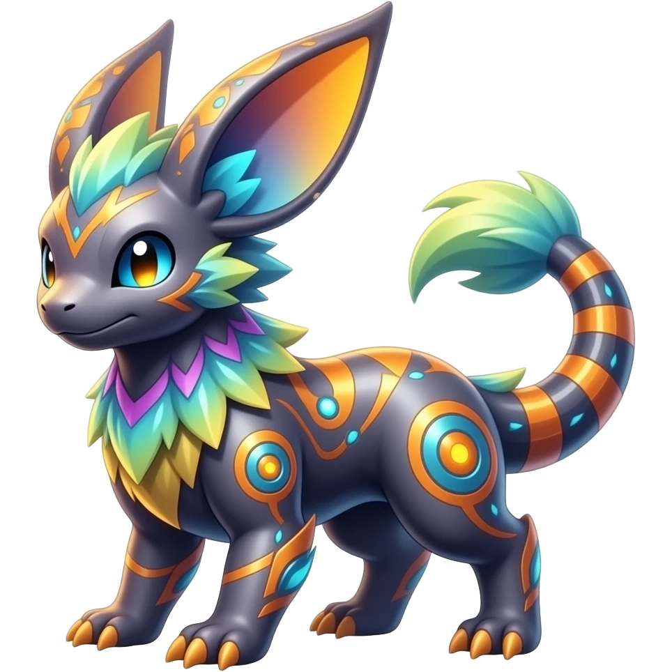 Exotic futuristic lush warm-colored neon Fakémon-Fionbri-creature emoji