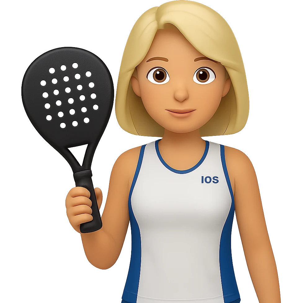 Change the image to depict a woman simply holding a padel racket in a neutral pose with no action, in emoji style, with no background. emoji