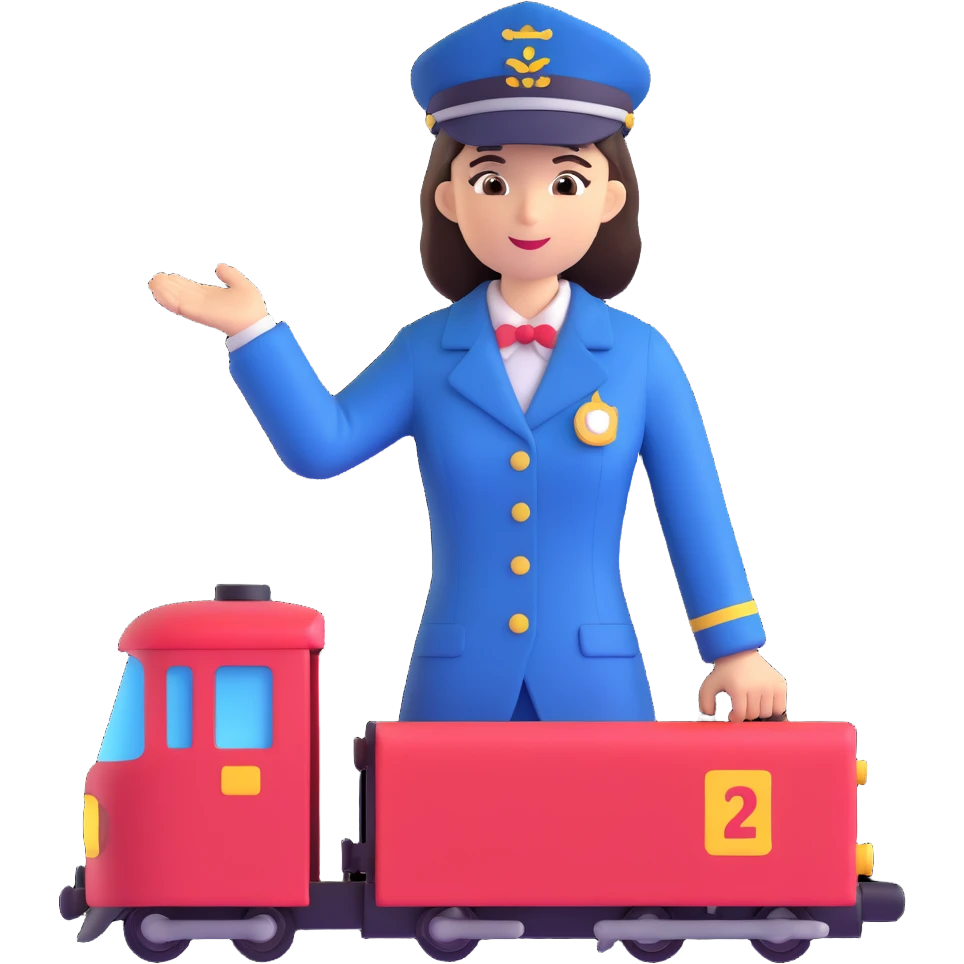 female train conductor with a train in the background emoji