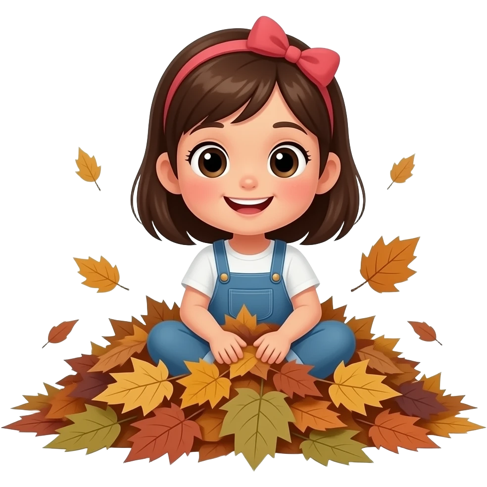 child girl playing in a leaf pile emoji